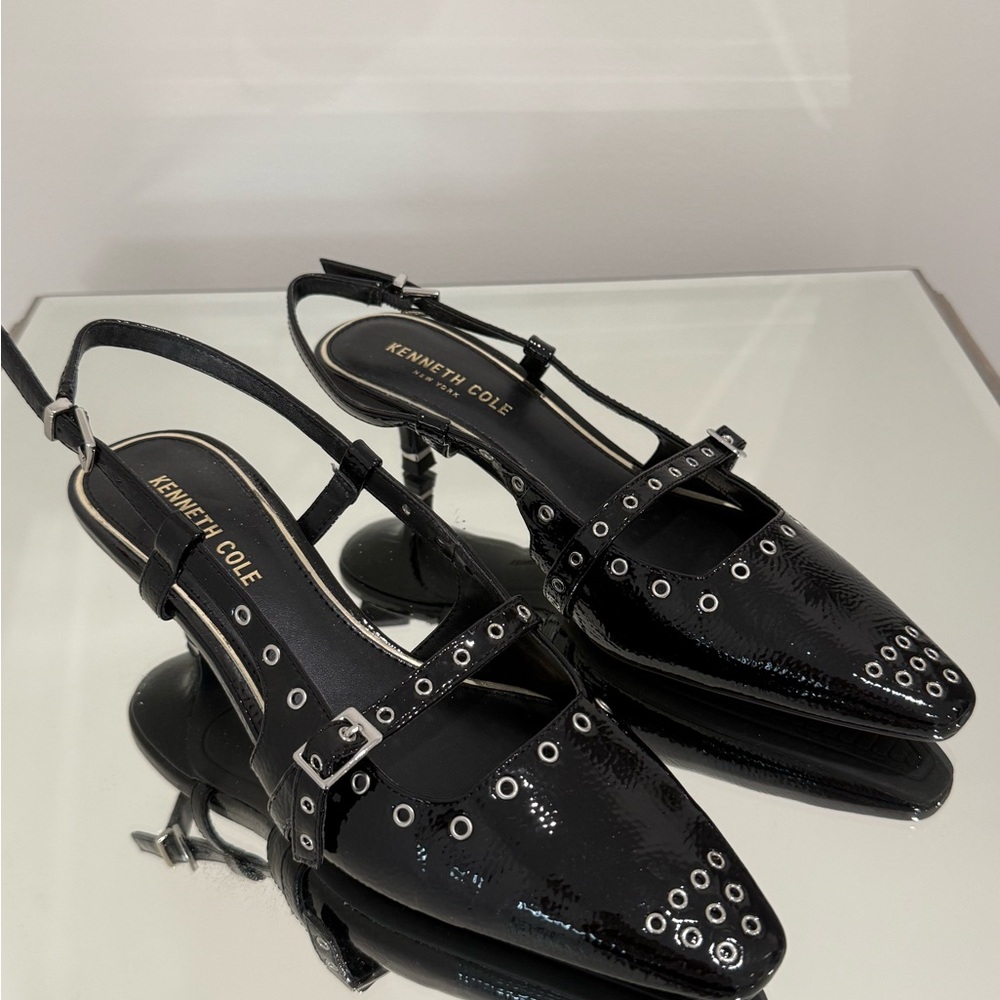 Kenneth Cole Black Patent Heels with Stud Accents